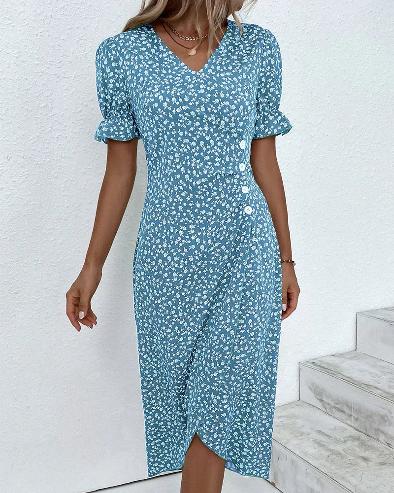 Leah | Ruffle Wrap Button Dress
