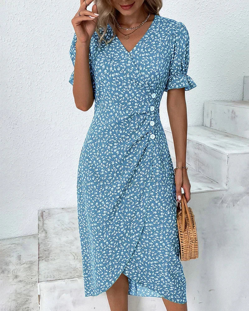 Leah | Ruffle Wrap Button Dress