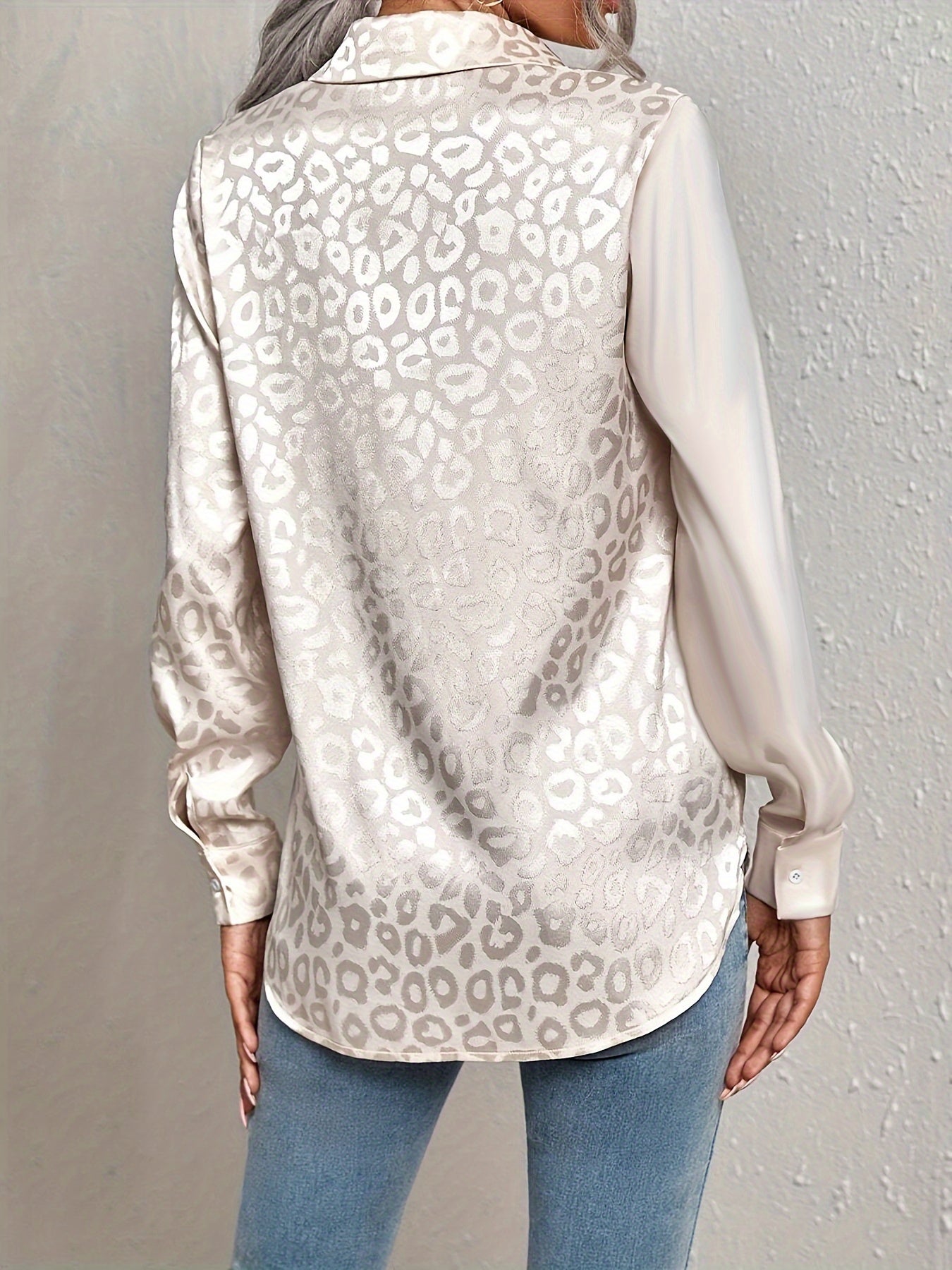 Gwendolyn - Leopard Print Jacquard Two-Tone Satin Button-Up Shirt