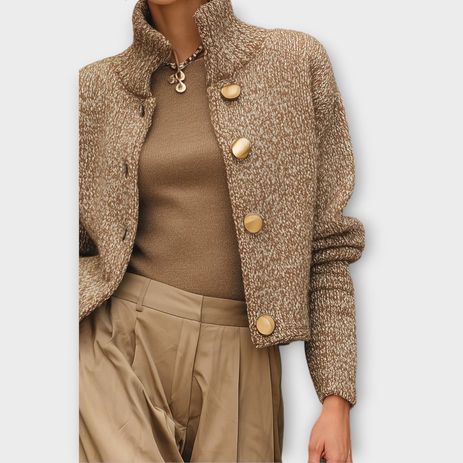 Textured Knit Jacket with Luxe Buttons