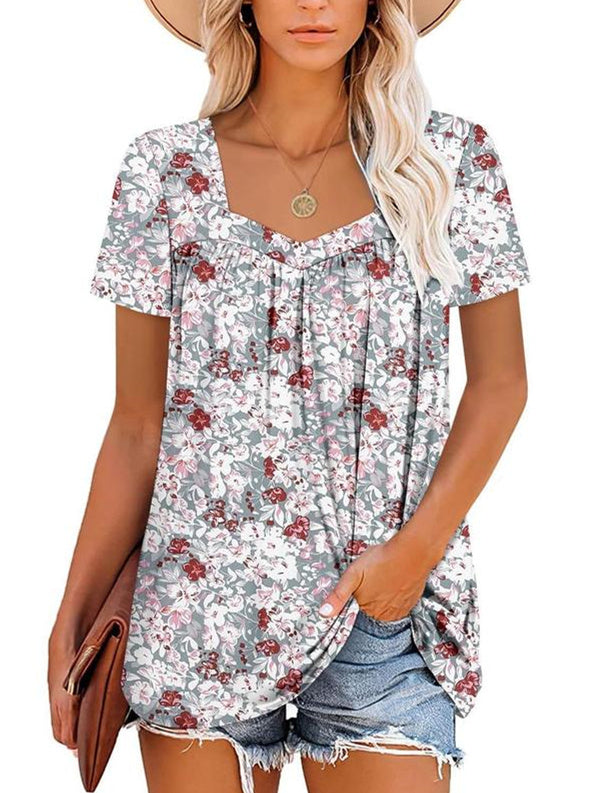 VICKY | COSY TOP WITH SHORT SLEEVES & PRINT