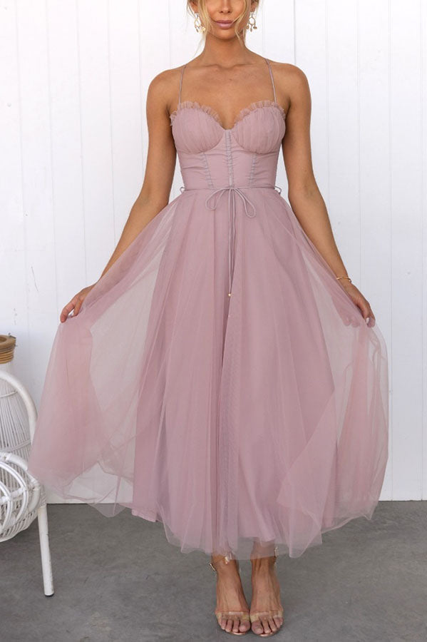 Elegant Long Dress with Bustier - Flowing Ceremony Dress
