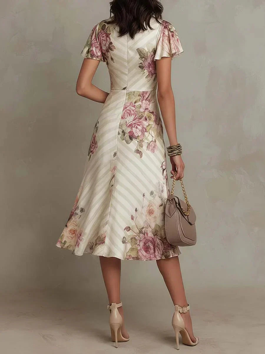 Alba | Elegant Midi Dress Draped with Flowers
