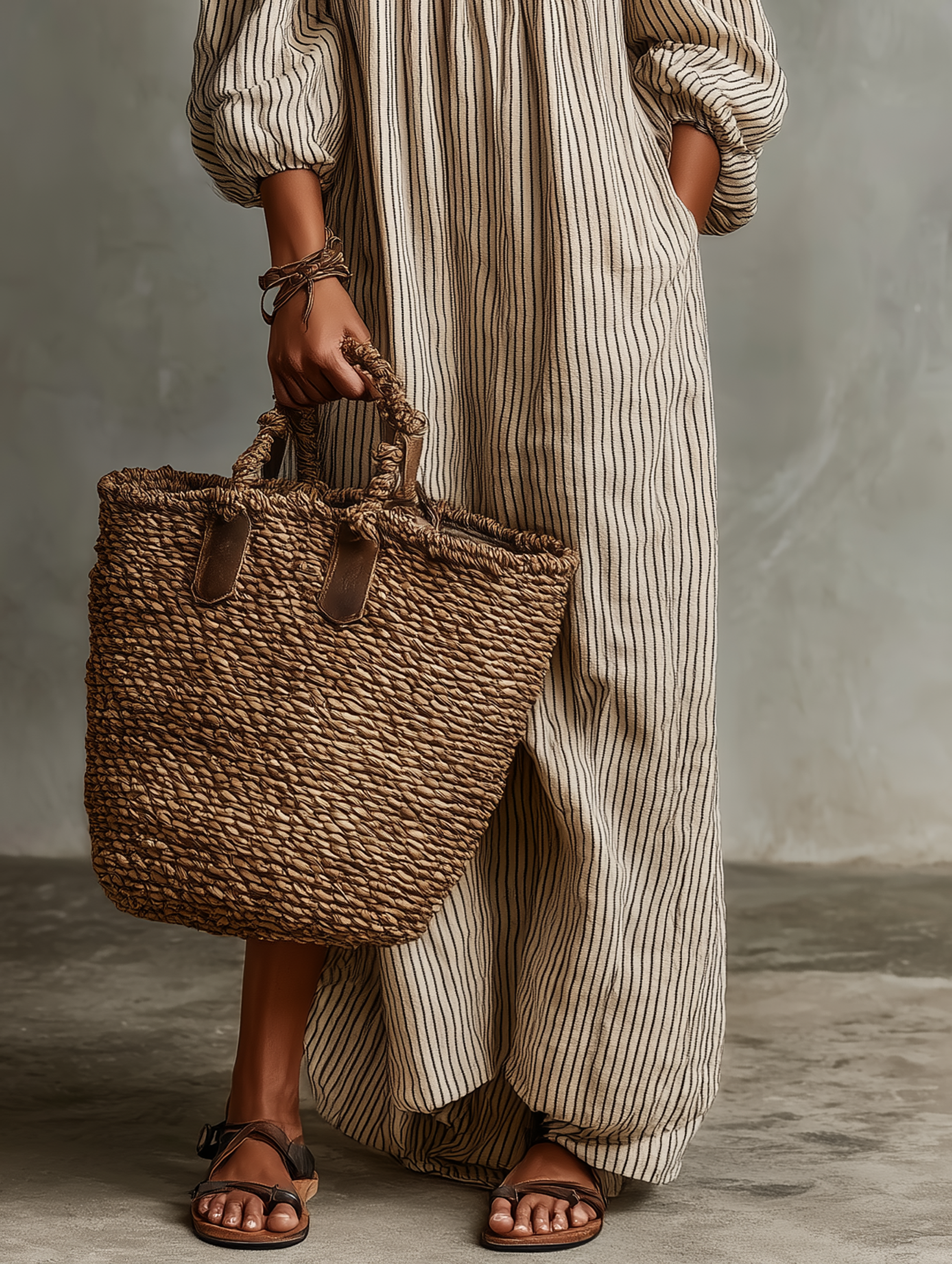 Maxi Dress in Cotton-Linen Off-shoulder Long Sleeve for Women