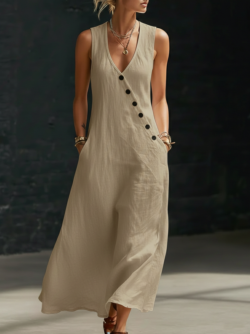 Fluid Maxi Buttoned Dress for Women - Everyday Minimalist Elegance