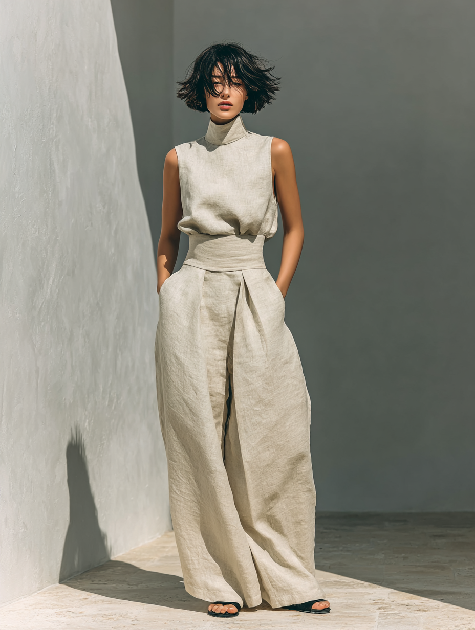 Maria™ | Minimalist Cotton & Linen Tank Top & Wide Leg Pants Set