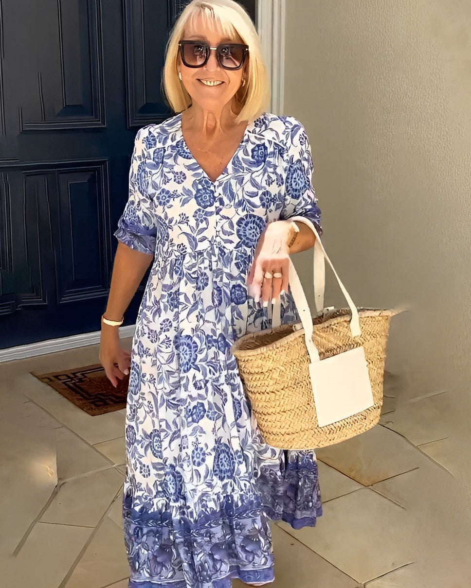 Tallis | Floral Viscose Dress with V-Neck
