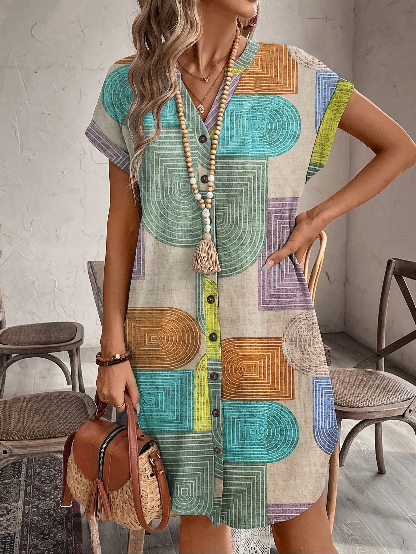 Mira | Geometric V-Neck Summer Dress