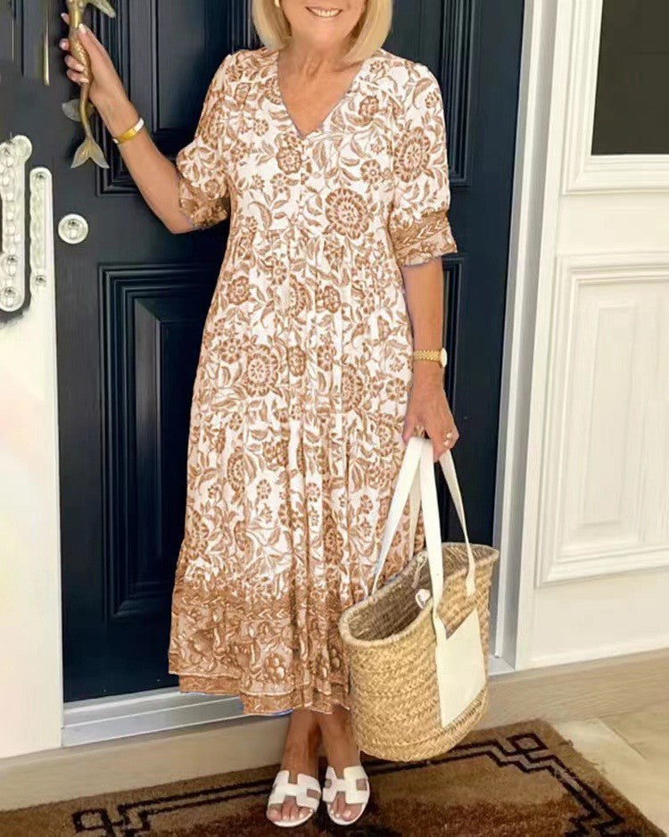 Vivian | Printed V-Neck Midi Dress