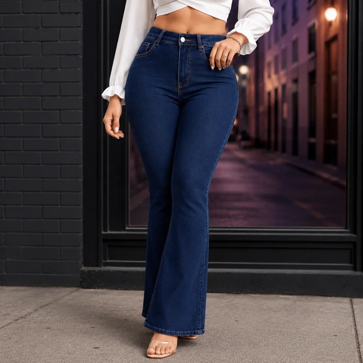 Curvella – High Waist Stretch Flare Jeans for Women, Butt-Lifting Bootcut Denim