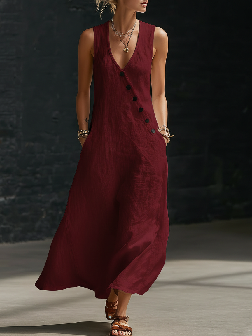 Fluid Maxi Buttoned Dress for Women - Everyday Minimalist Elegance