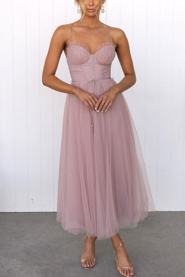 Elegant Long Dress with Bustier - Flowing Ceremony Dress