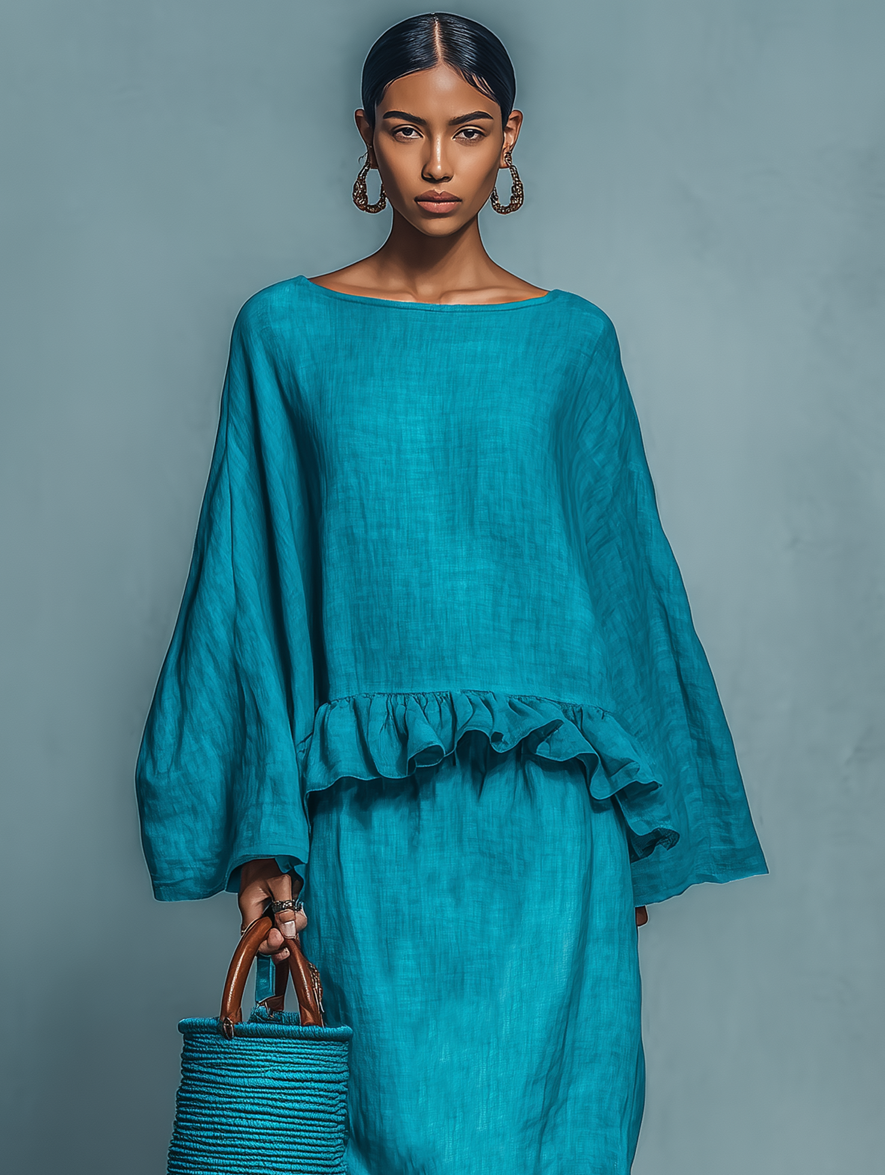 Women's Minimalist Linen Blend Blouse And Straight Skirt Set MDA1655L9Y
