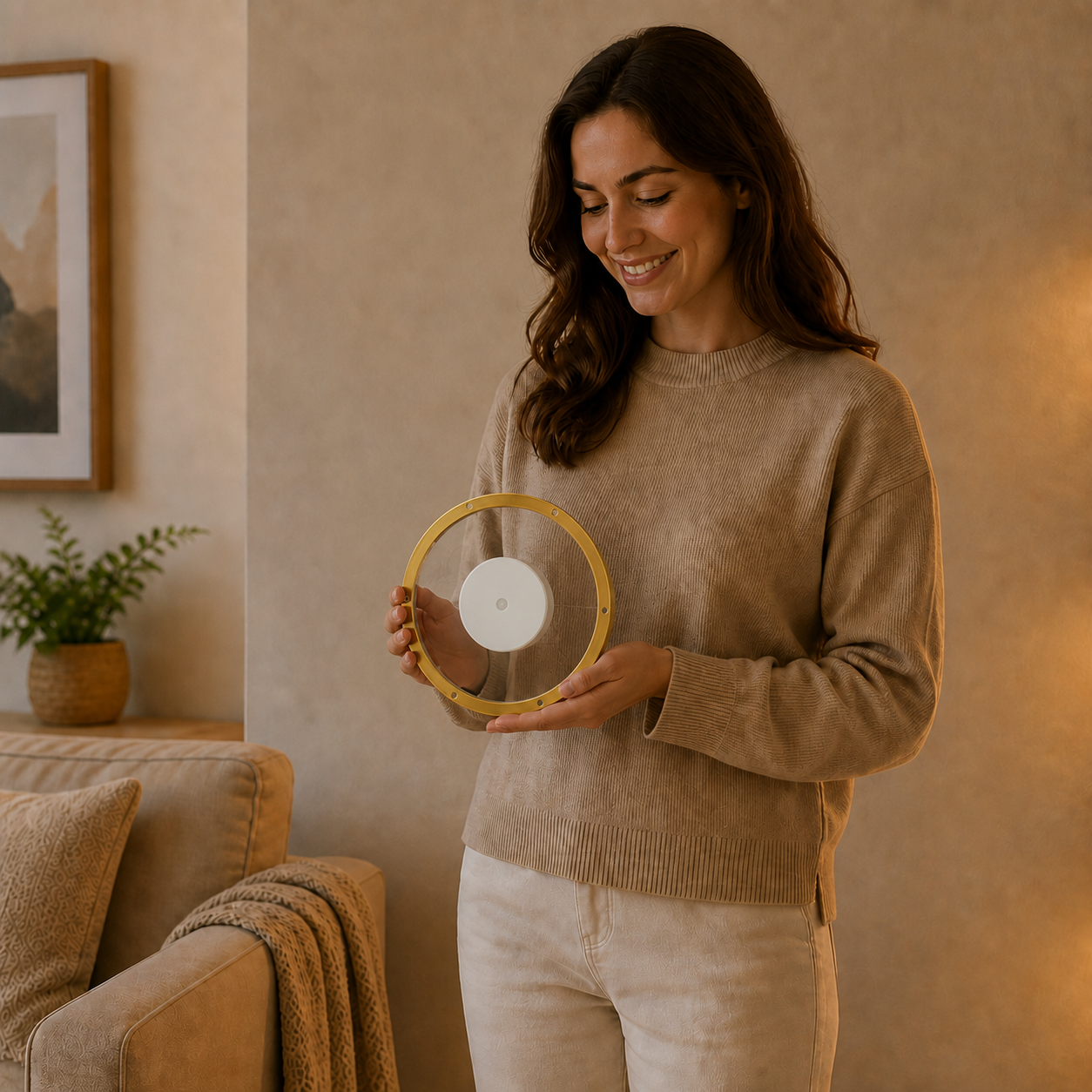 Lumeva - Floating LED Wall Shelf with Gold Finish, Rechargeable Ambient Light for Plants