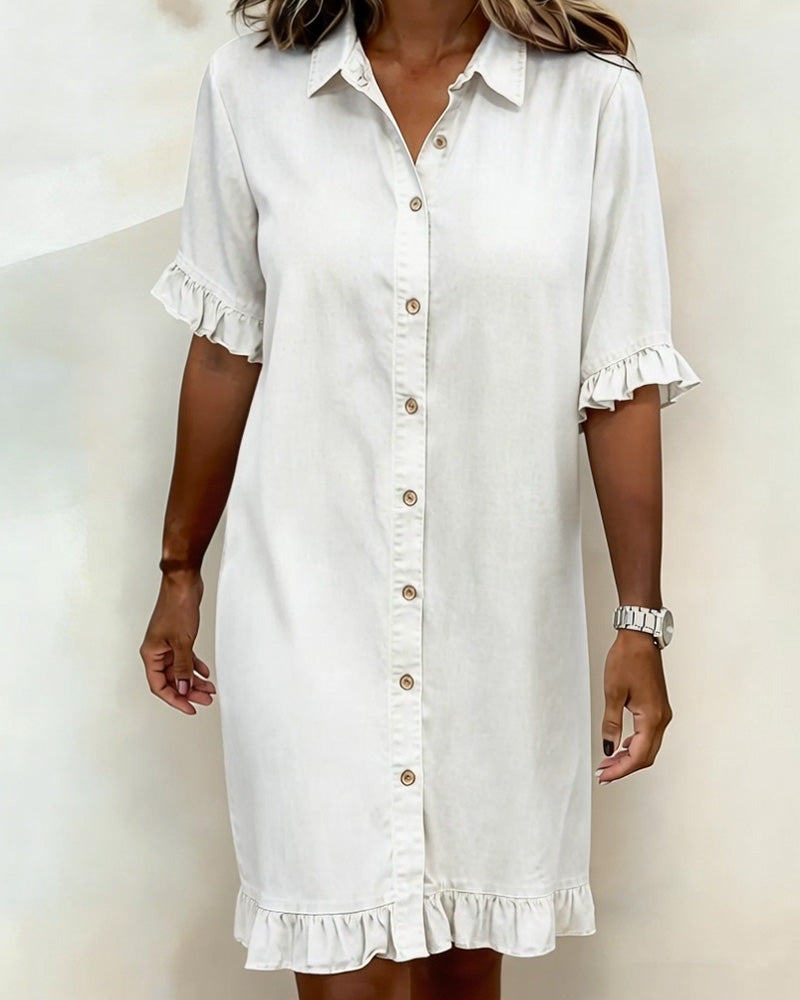 Van Delft™ | Comfortable Denim Dress with Flattering Ruching