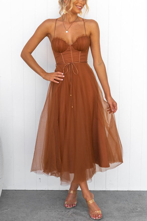 Elegant Long Dress with Bustier - Flowing Ceremony Dress