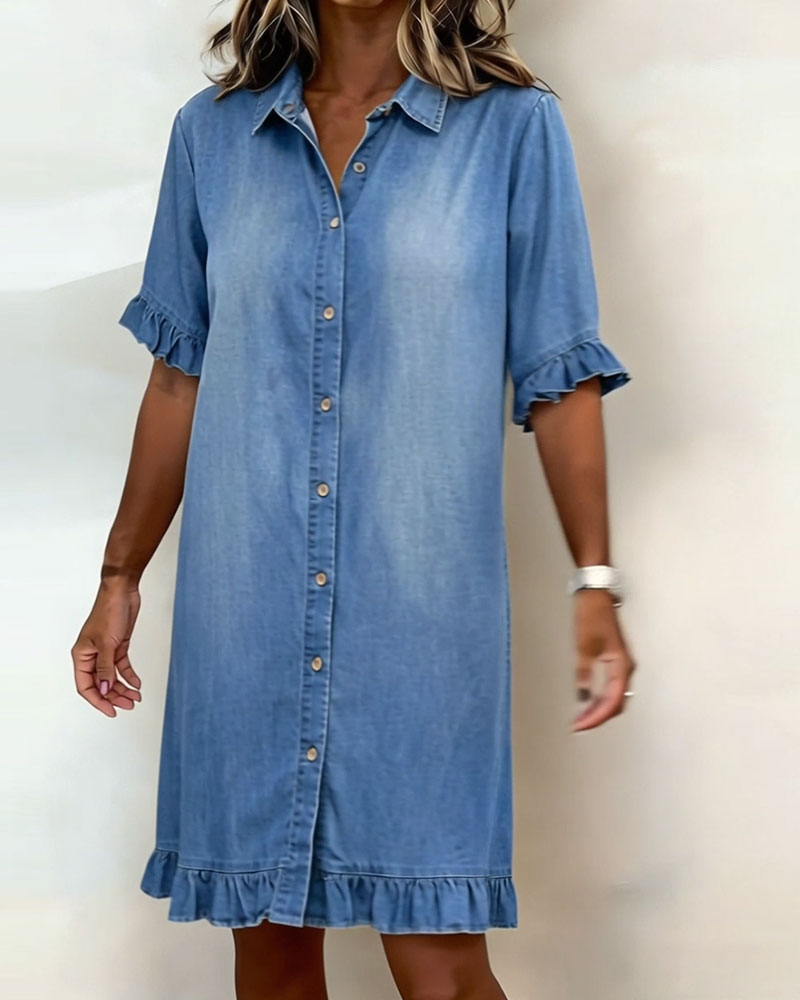 Van Delft™ | Comfortable Denim Dress with Flattering Ruching