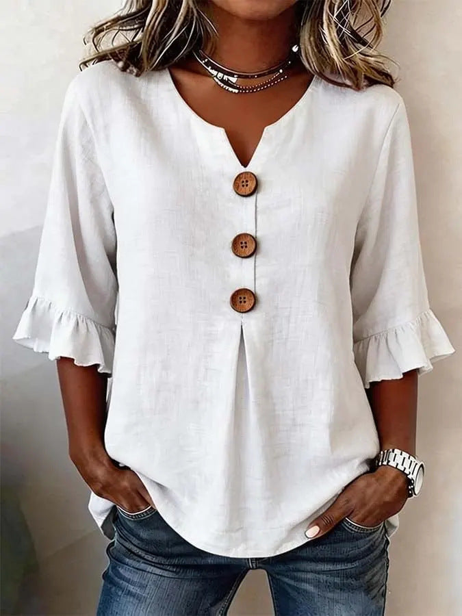 Stefania™ | Blouse with Buttons & Ruffles