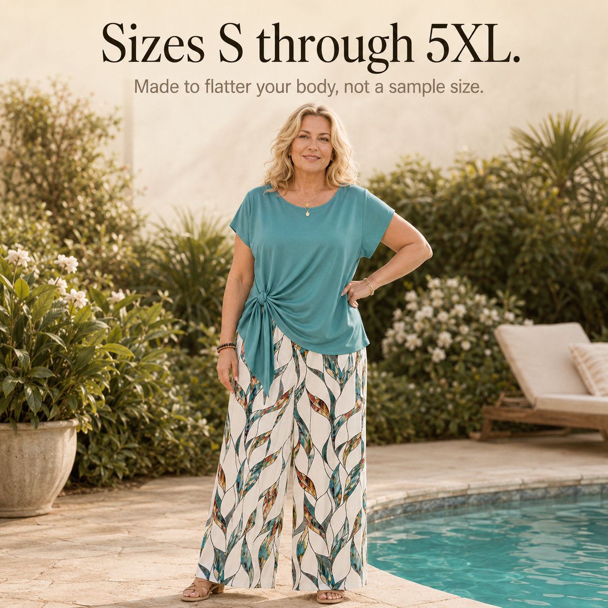 Lunaria – Women's Side-Tie Top & Wide-Leg Leaf-Print Pants Set