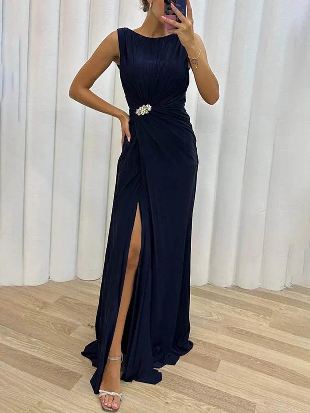 Davine Pleated Maxi Evening Dress
