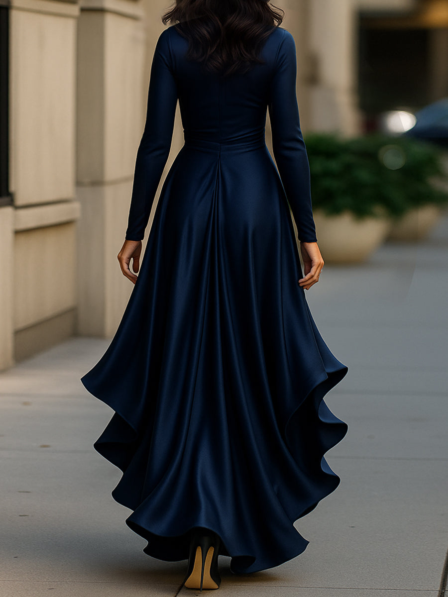 Palma | Maxi Dress in Draped Satin with Ruffle Details