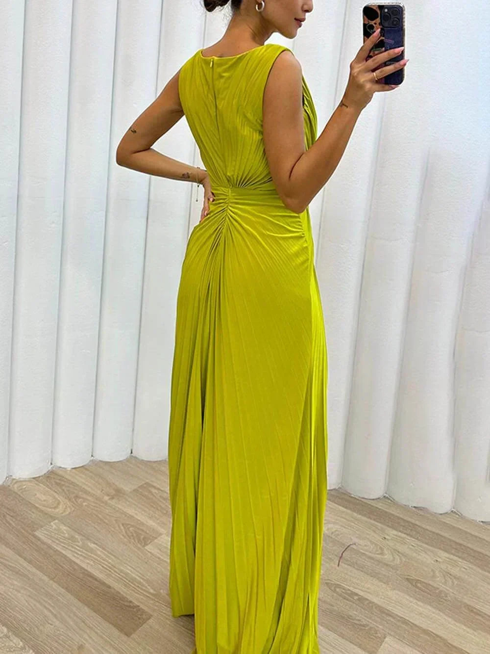 Davine Pleated Maxi Evening Dress
