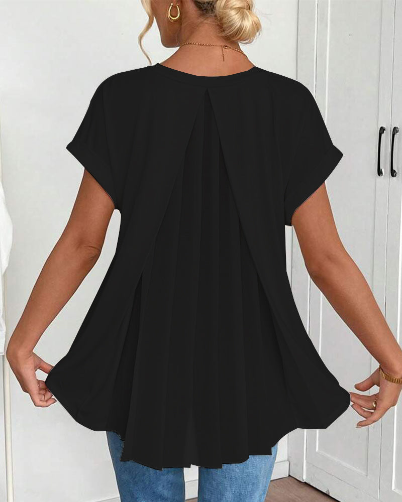 Short Sleeve Solid Color Patchwork Tee