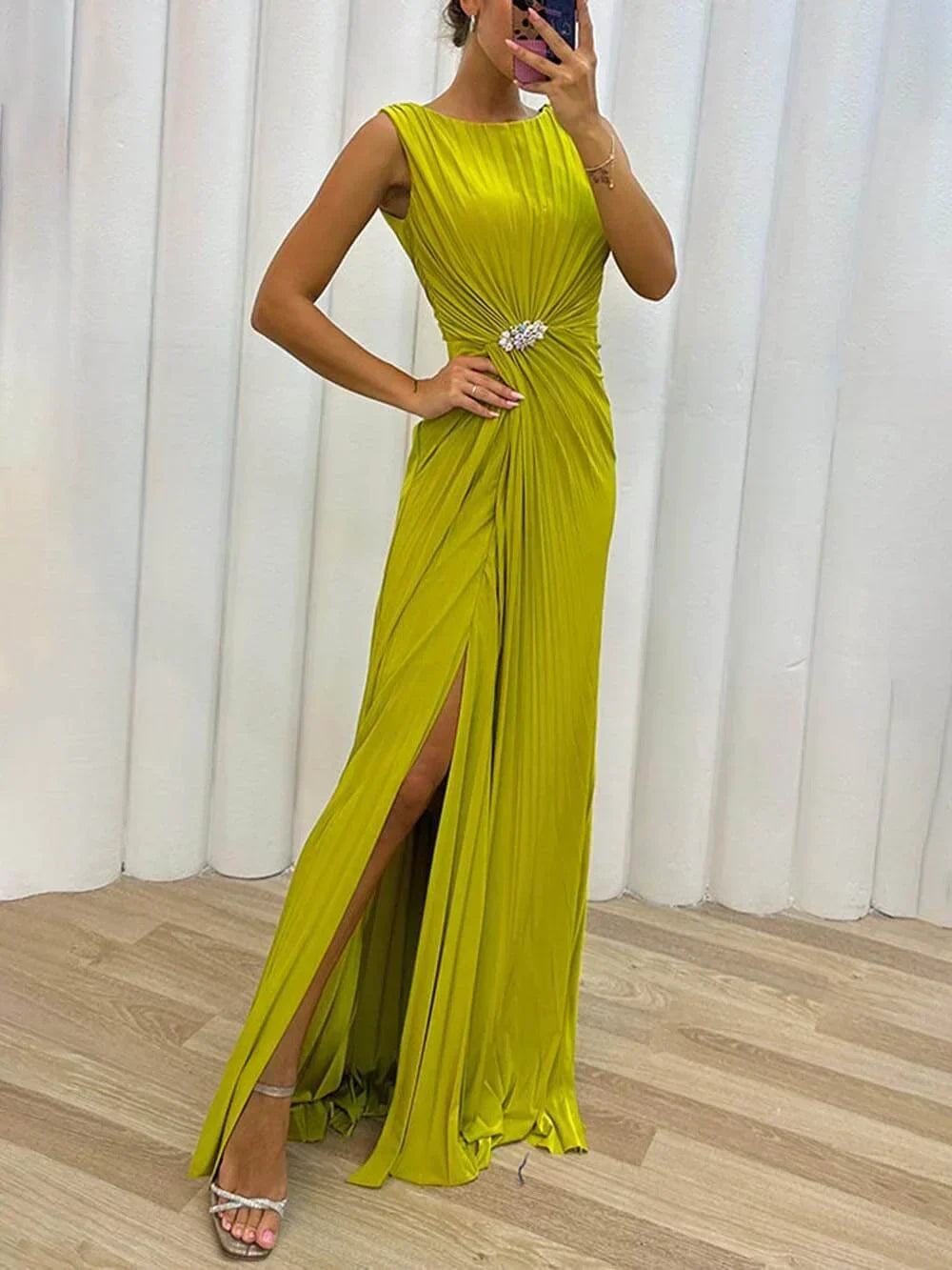 Davine Pleated Maxi Evening Dress