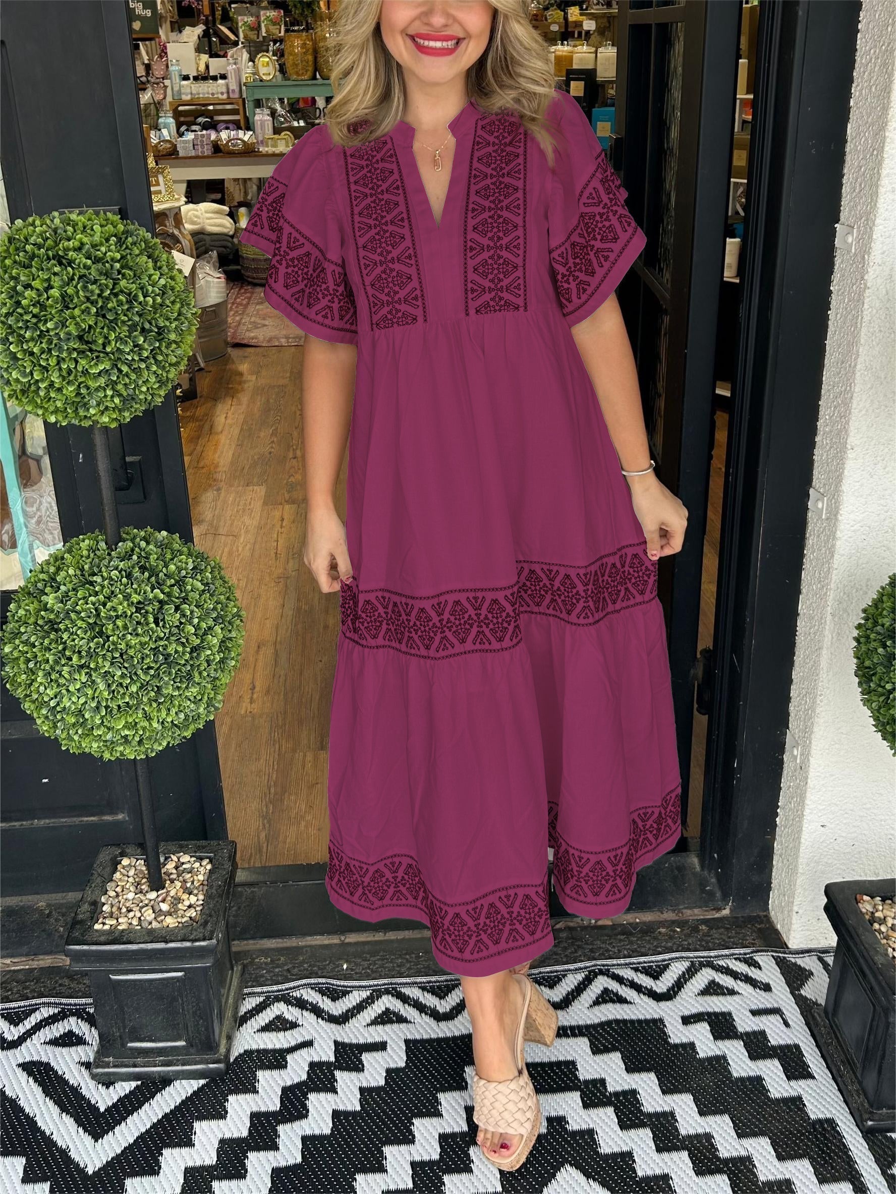 Alice | Women’s Summer Boho V Neck Midi Dress