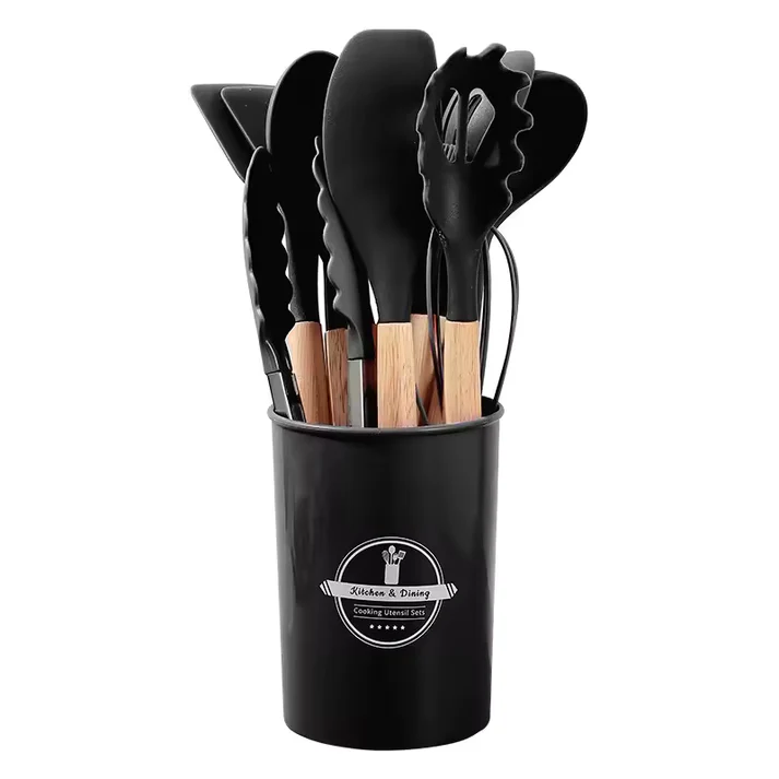 Culinara – 12 Piece Silicone Kitchen Set with Wooden Handles
