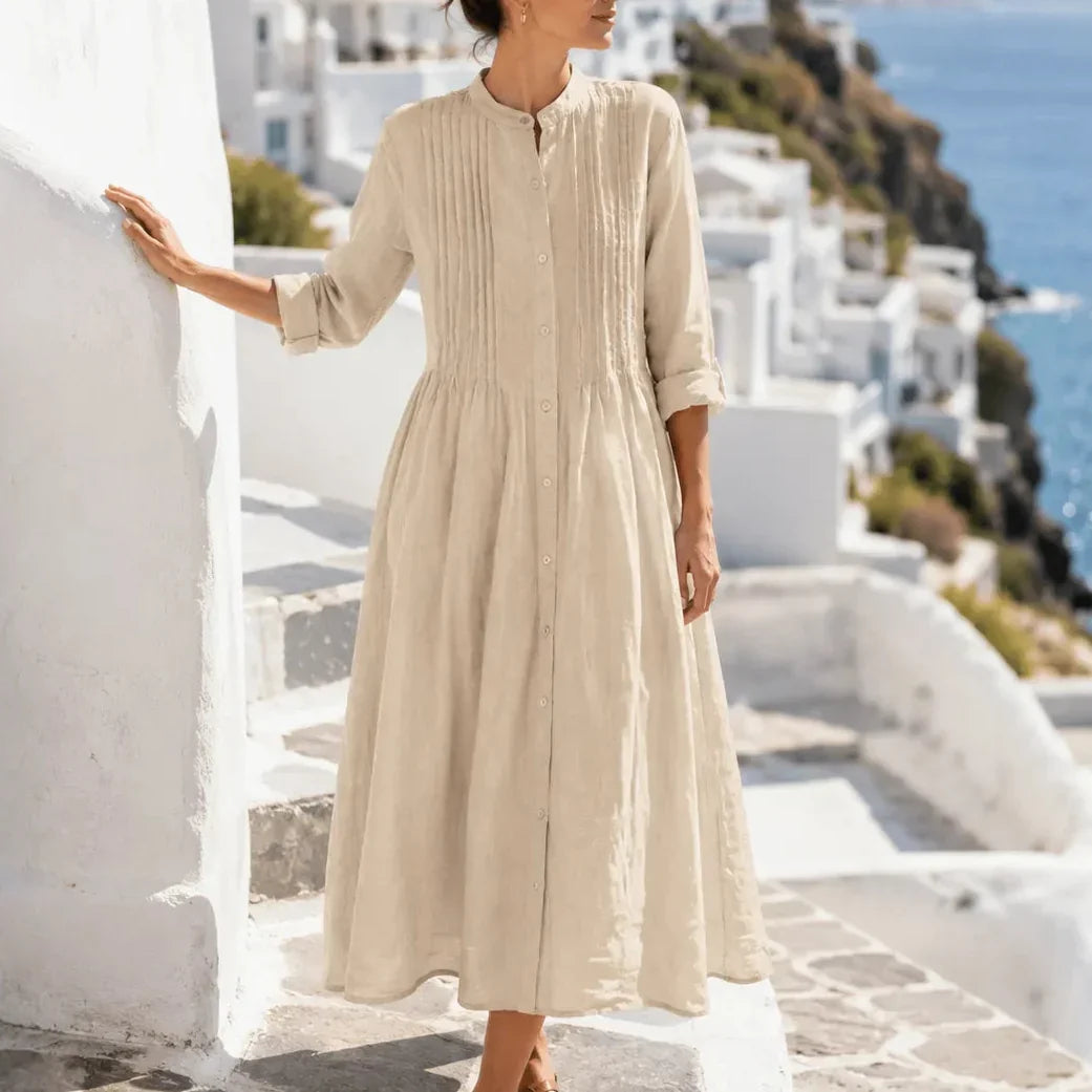 Costera – Flowy Pintuck Shirt Dress, Linen-look, Midi Length