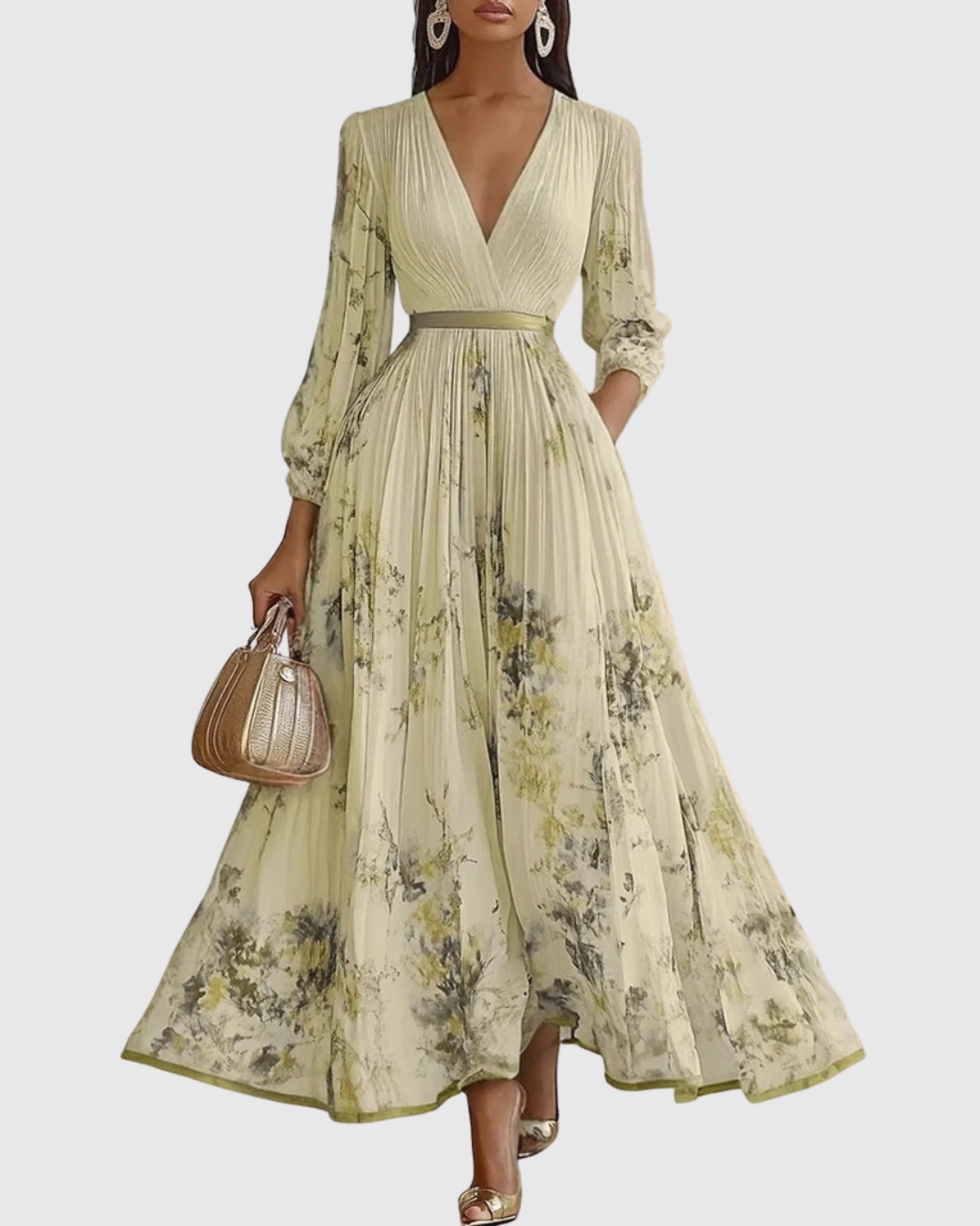 Elegant Long Pleated Dress Rowella - Maxi Fluid Dress for Women