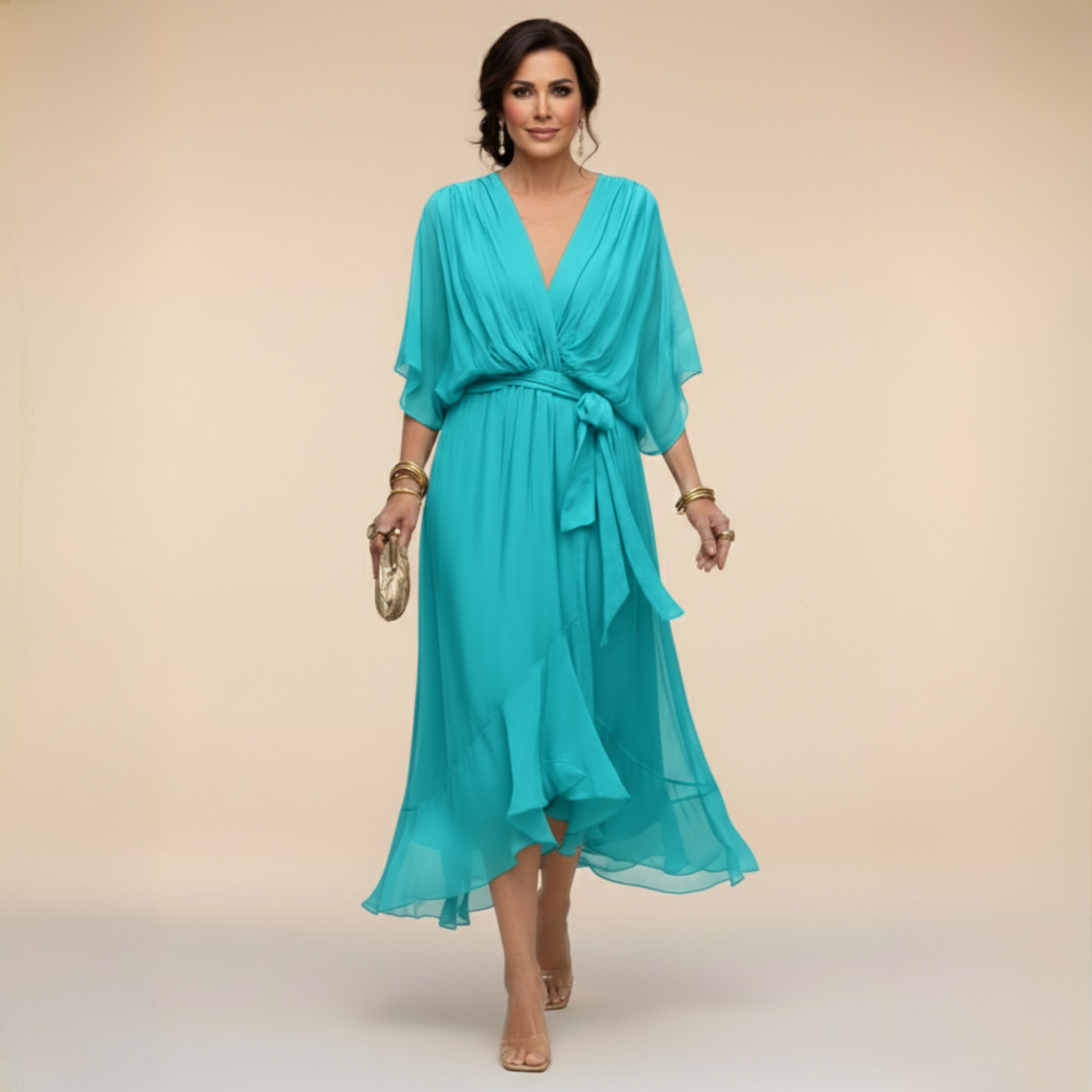 MARTA™ | CHIFFON DRESS WITH V-NECK