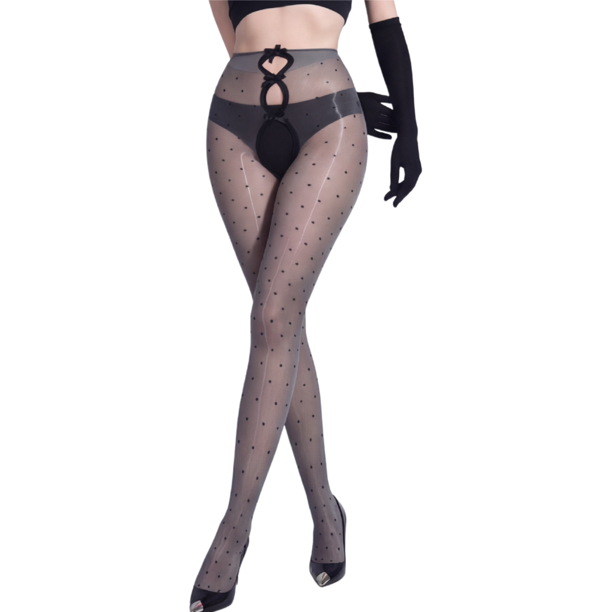 Aurelia - Women's bow cutout shimmer polka dot tights