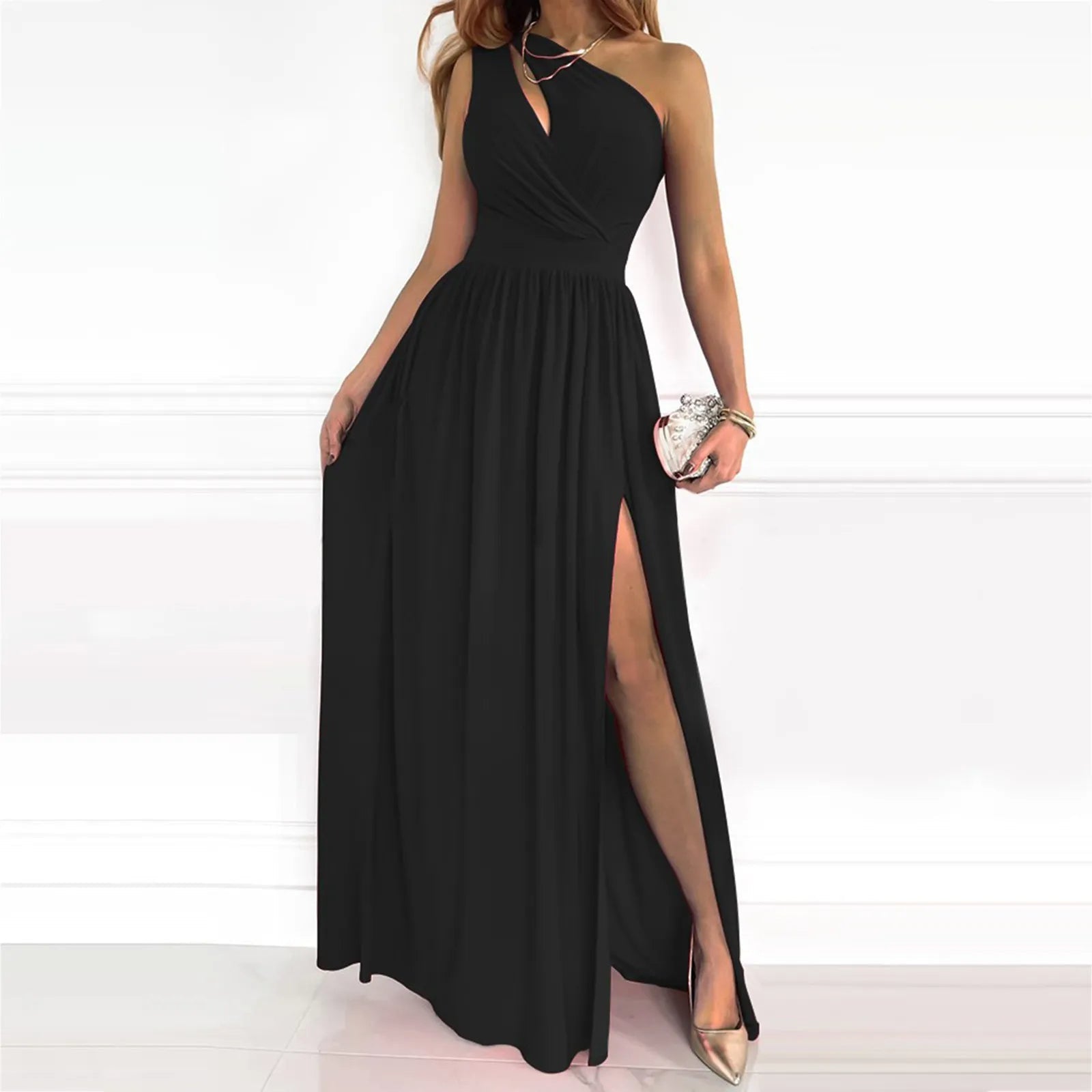 Asymmetrical Dress with Slit - Timeless Elegance