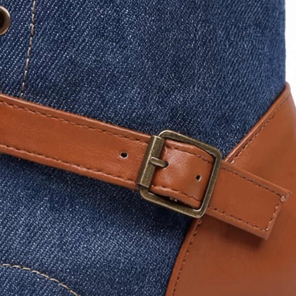 Denara - Denim and Leather Mid-Calf Riding Boots
