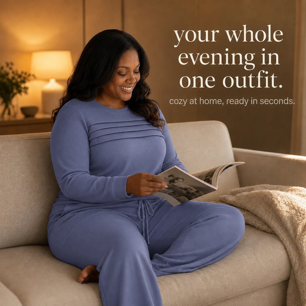 Lounara – Soft-Stretch Lounge Set with Wide-Leg Pants and Pockets