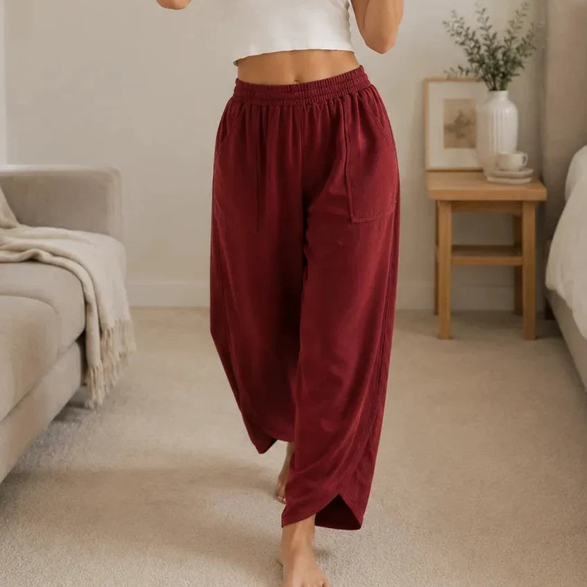 Lounella – Wide Leg Harem Pants with Elastic Waist and Deep Pockets