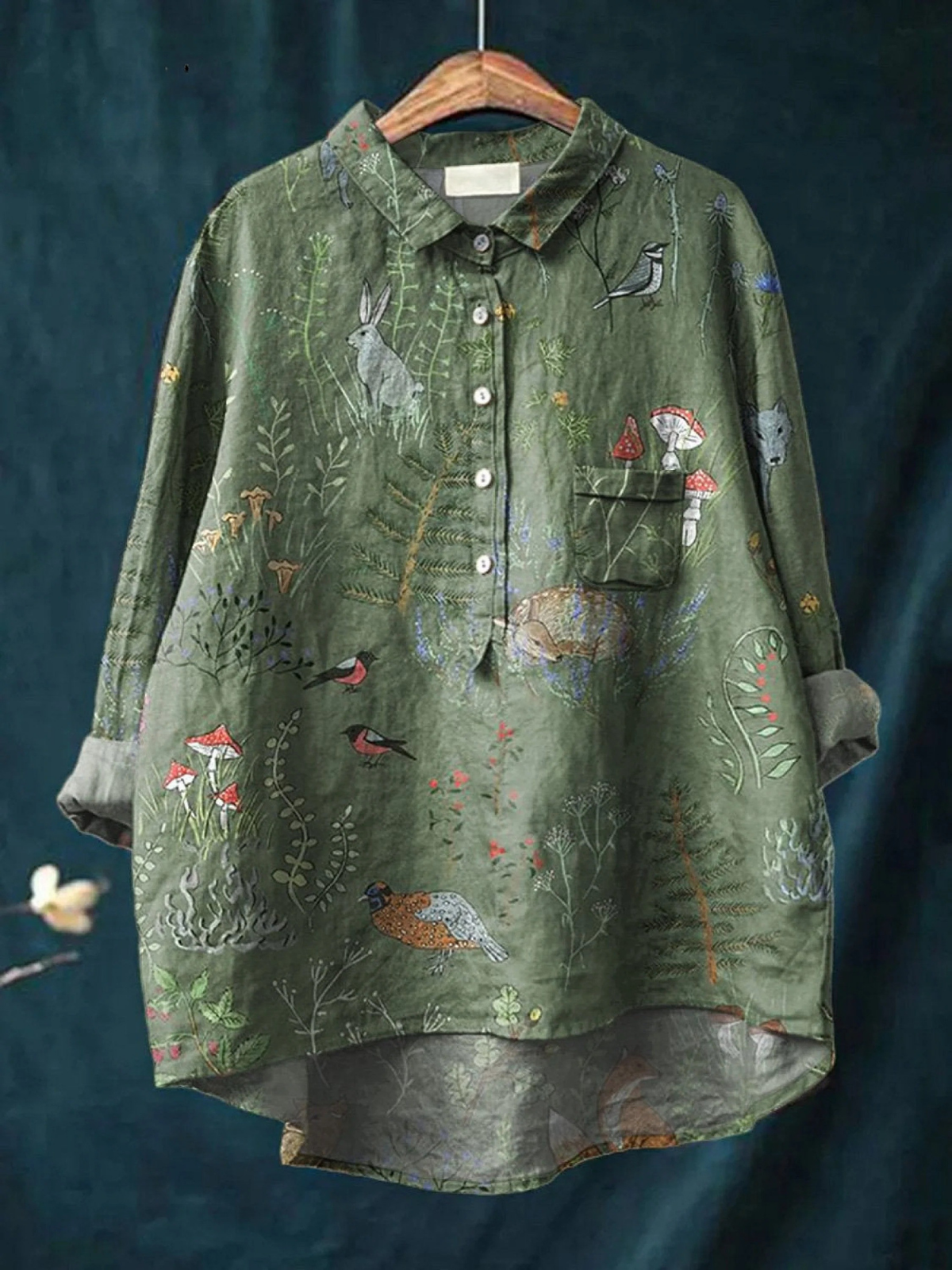 Averill | Woodland And Animals Repeat Pattern Printed Women's Casual Shirt