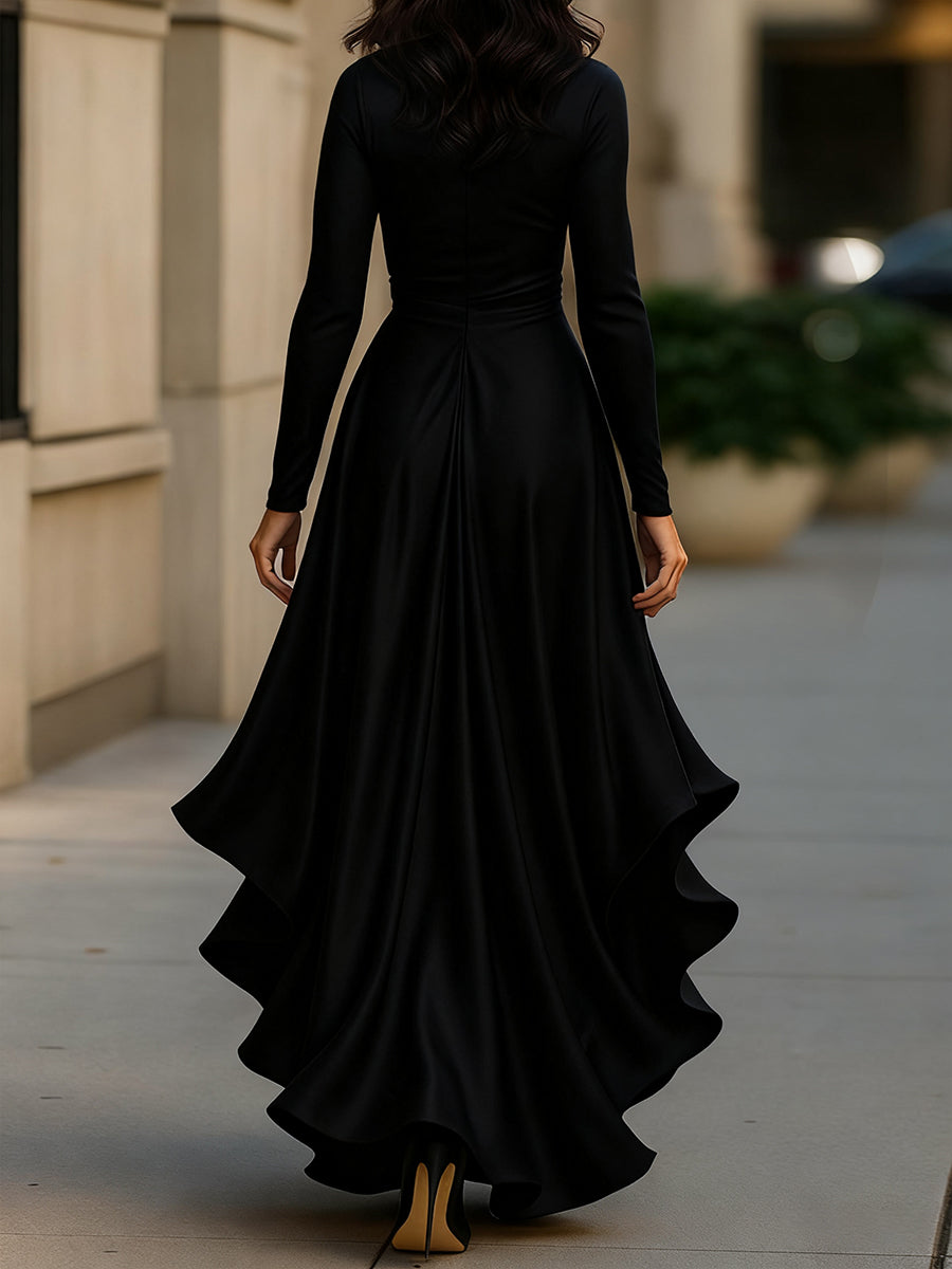 Palma | Maxi Dress in Draped Satin with Ruffle Details