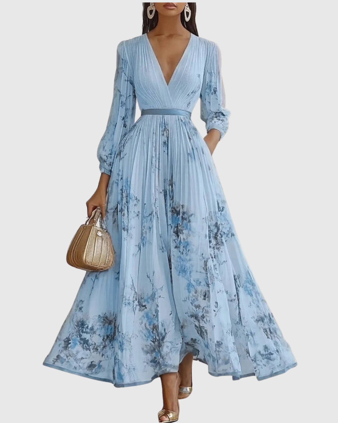 Elegant Long Pleated Dress Rowella - Maxi Fluid Dress for Women