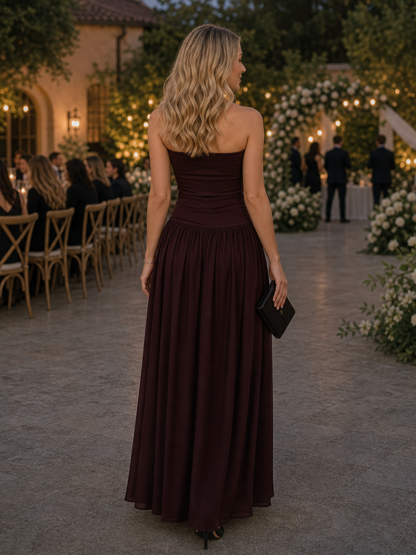 Zelene | Strapless Ruched Bodice Midi Dress