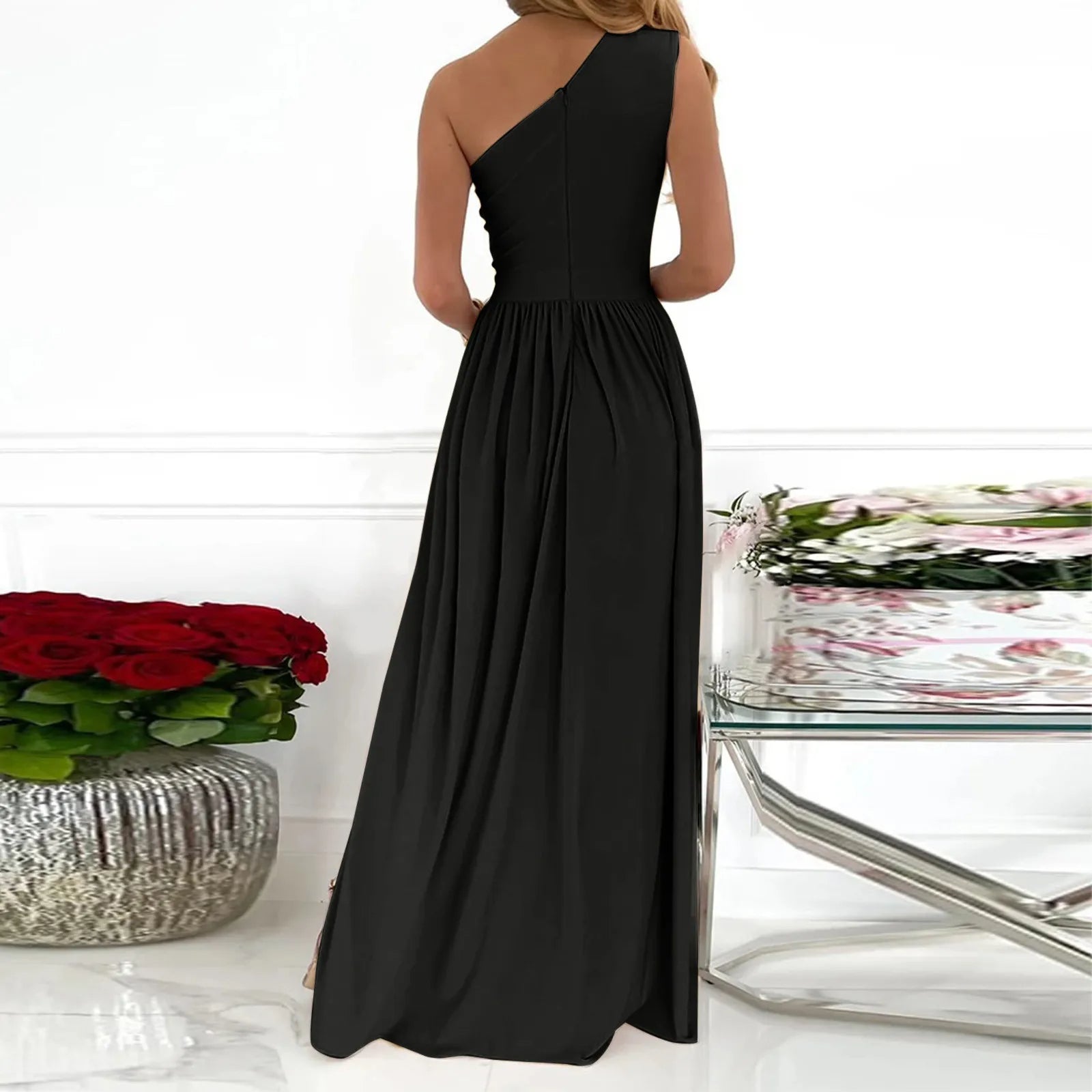 Asymmetrical Dress with Slit - Timeless Elegance