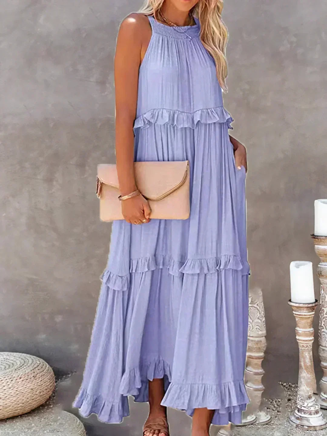 Ilona - Halterneck Dress With Ruffles and Maxi Pockets
