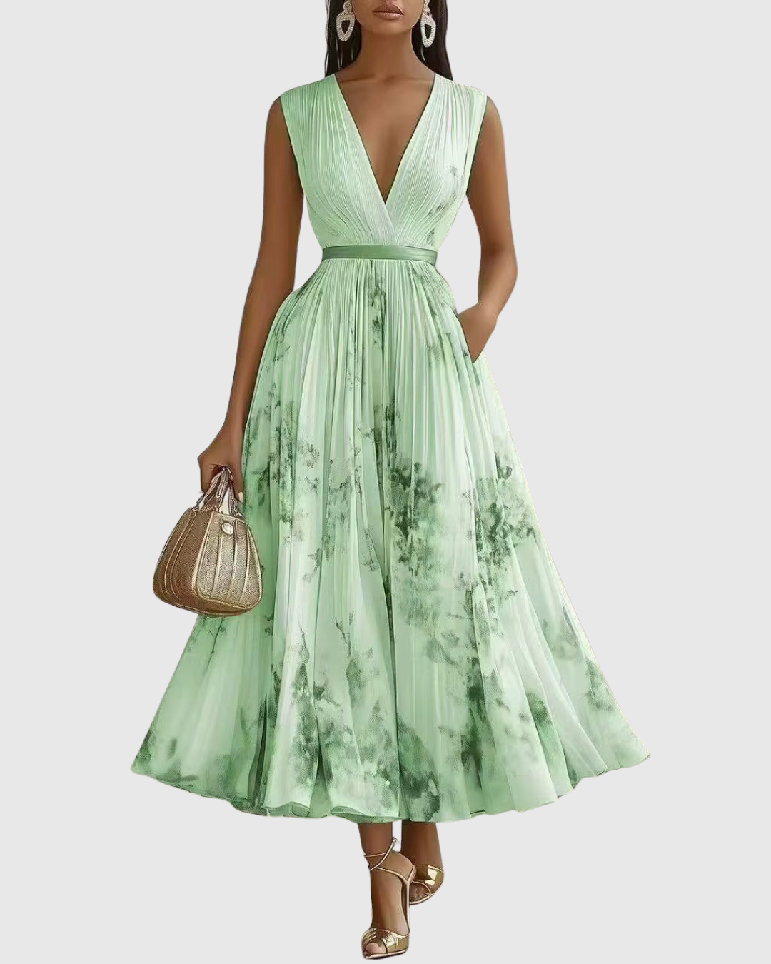 Elegant Long Pleated Dress Rowella - Maxi Fluid Dress for Women