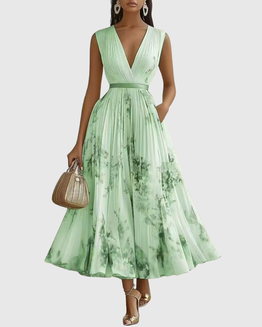 Elegant Long Pleated Dress Rowella - Maxi Fluid Dress for Women