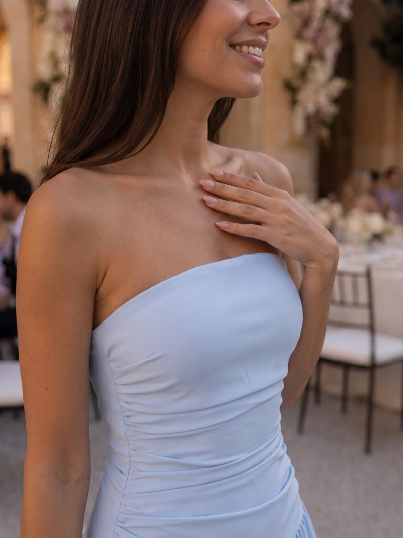 Zelene | Strapless Ruched Bodice Midi Dress