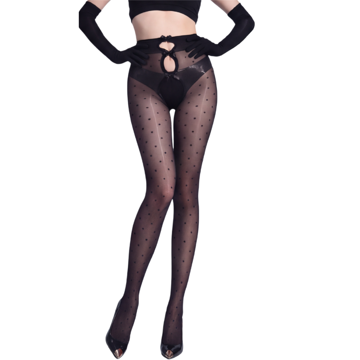 Aurelia - Women's bow cutout shimmer polka dot tights