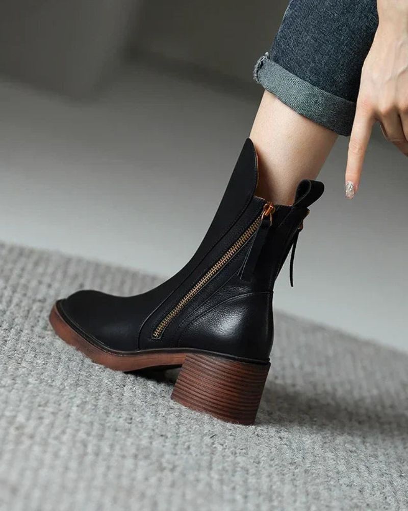 Marcel™ | Black Leather Ankle Boots with Comfortable Heel