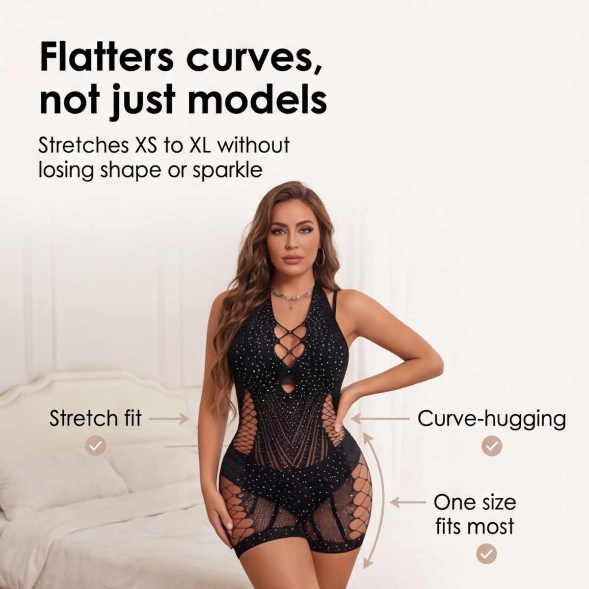Lumiere – Rhinestone Fishnet Bodysuit